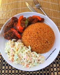 Jollof Rice, salad, and Beef 